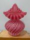 Fenton Glass Cranberry Opalescent Spiral Optic Hobnail Tulip Jip Pulpit Vase