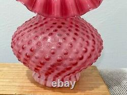 Fenton Glass Cranberry Opalescent Spiral Optic Hobnail Tulip Jip Pulpit Vase