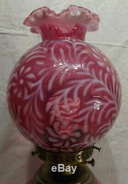 Fenton Glass Daisy & Fern Cranberry Opalescent Gone With The Wind Lamp