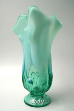 Fenton Glass Handkerchief Swung Vase Lily Of The Valley Jadeite Green Opalescent