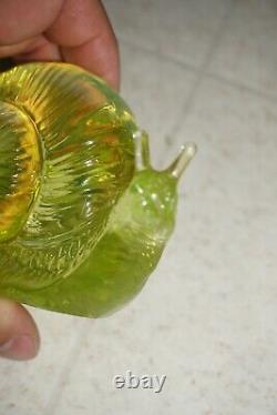 Fenton Glass Topaz / Vaseline Glass Opalescent Rosso Special Order Snail