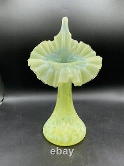 Fenton Glass Uranium Green Opalescent Fern Daisy Jack In The Pulpit Vase