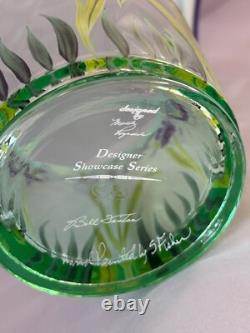 Fenton Green Opal Glass Purple Iris Flip Vase and Base Designer Showcase Series