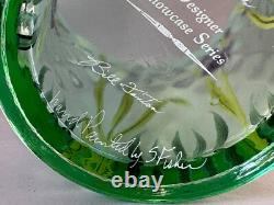Fenton Green Opal Glass Purple Iris Flip Vase and Base Designer Showcase Series