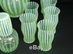 Fenton Green Opalescent Optic Art Glass Pitcher 12 Cups Night Cap Set Excellent