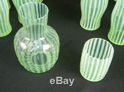 Fenton Green Opalescent Optic Art Glass Pitcher 12 Cups Night Cap Set Excellent