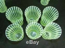 Fenton Green Opalescent Optic Art Glass Pitcher 12 Cups Night Cap Set Excellent