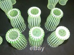 Fenton Green Opalescent Optic Art Glass Pitcher 12 Cups Night Cap Set Excellent