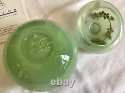 Fenton Hand Painted Fern Green Opalescent Art Glass Lidded Bowl Limited Edition