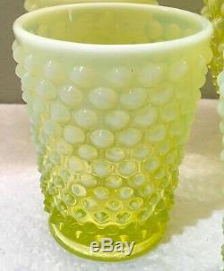 Fenton Hobnail Water Pitcher and 6 glasses Topaz Opalescent 9 tall 72 Oz