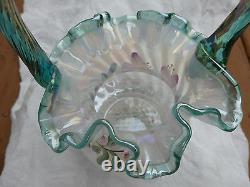 Fenton Iridized French Opalescent Spiral Optic Basket 90th 11 Family Signatures