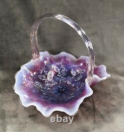 Fenton Iridized Plum Opalescent Holly Berry Basket CV022