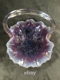 Fenton Iridized Plum Opalescent Holly Berry Basket CV022