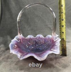 Fenton Iridized Plum Opalescent Holly Berry Basket CV022