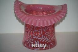 Fenton Large Cranberry Opalescent Daisy Fern Top Hat Vase 7.75H x 8.75W
