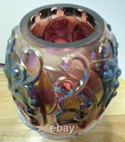 Fenton Lily of the Valley Fairy Lamp Plum Opalescent Iridescent Glass Vintage