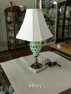 Fenton Lime Green Opalescent Coin Dot Lamp Working Condition 1950s