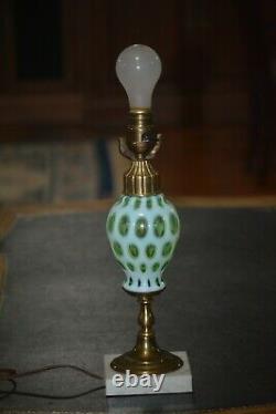 Fenton Lime Green Opalescent Coin Dot Lamp Working Condition 1950s