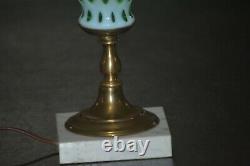 Fenton Lime Green Opalescent Coin Dot Lamp Working Condition 1950s