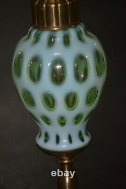 Fenton Lime Green Opalescent Coin Dot Lamp Working Condition 1950s