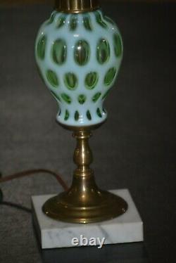 Fenton Lime Green Opalescent Coin Dot Lamp Working Condition 1950s