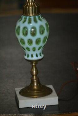 Fenton Lime Green Opalescent Coin Dot Lamp Working Condition 1950s