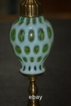 Fenton Lime Green Opalescent Coin Dot Lamp Working Condition 1950s