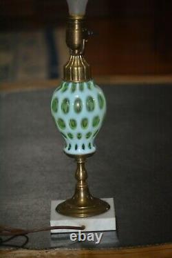 Fenton Lime Green Opalescent Coin Dot Lamp Working Condition 1950s