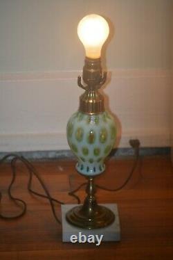 Fenton Lime Green Opalescent Coin Dot Lamp Working Condition 1950s