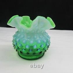 Fenton Lime Green Opalescent Hobnail 3 Vase 1952 HTF W14