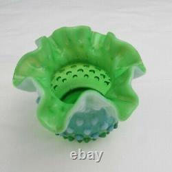 Fenton Lime Green Opalescent Hobnail 3 Vase 1952 HTF W14