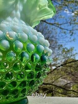 Fenton Lime Green Opalescent Hobnail Rose Bowl Vase 6 Inch Rare & Pristine