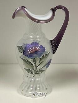 Fenton Opalescent Amethyst Purple Heirloom Optic Hand Painted Basket and Vase