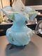 Fenton Opalescent Blue Jack In The Pulpit Vase Crest Ruffle Swirl Flowers Signed