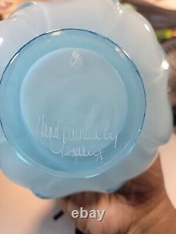 Fenton Opalescent Blue Jack In The Pulpit Vase Crest Ruffle Swirl Flowers Signed