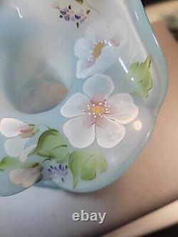 Fenton Opalescent Blue Jack In The Pulpit Vase Crest Ruffle Swirl Flowers Signed