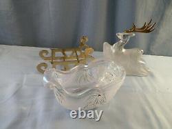 Fenton Opalescent Glass Hand Painted Reindeer & Sleigh on Runners Set