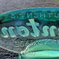 Fenton Opalescent Green Aqua Art Glass Logo Sign Display Figurine 5×2.5