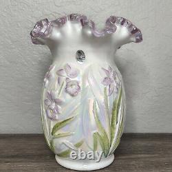 Fenton Opalescent Hand Painted Daffodil Vase Signed