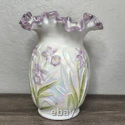 Fenton Opalescent Hand Painted Daffodil Vase Signed