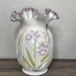 Fenton Opalescent Hand Painted Daffodil Vase Signed