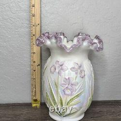 Fenton Opalescent Hand Painted Daffodil Vase Signed