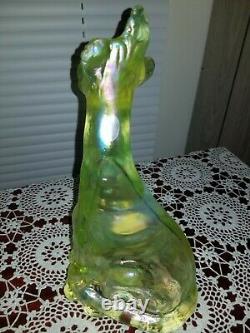 Fenton Opalescent Irridized Topaz Vaseline Glass 11 Alley Cat Rare