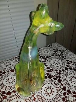 Fenton Opalescent Irridized Topaz Vaseline Glass 11 Alley Cat Rare