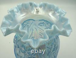 Fenton Opalescent Light Blue 8 Tall Vase with Daffodils Rare Glass Collectible