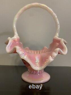 Fenton Opalescent Rosalene Hand painted Tulip basket signed by Bill Fenton