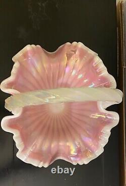 Fenton Opalescent Rosalene Hand painted Tulip basket signed by Bill Fenton