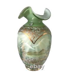 Fenton Opaline Green Cased American Masterworks After The Rain 11 Hand-Paint