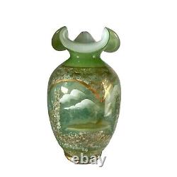 Fenton Opaline Green Cased American Masterworks After The Rain 11 Hand-Paint