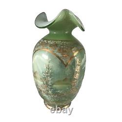 Fenton Opaline Green Cased American Masterworks After The Rain 11 Hand-Paint